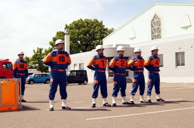 北海道消防操法訓練大会出場隊による ポンプ車操法展示